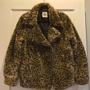 Unif Faux Cheetah print Fur Moto Coat M